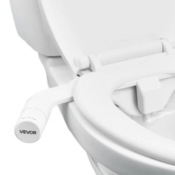 Toilet bidet, non-electric attachment with dual nozzles, adjustable water pressure, white