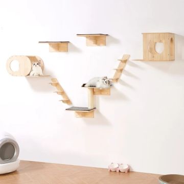 Wall-mounted shelves and furniture for cats, 7 pcs., up to 18 kg