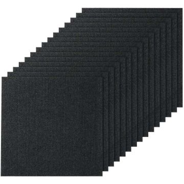 Płytki dywanowe samoprzylepne, 24x24 cale, wyściełane, czarne (15 szt.)