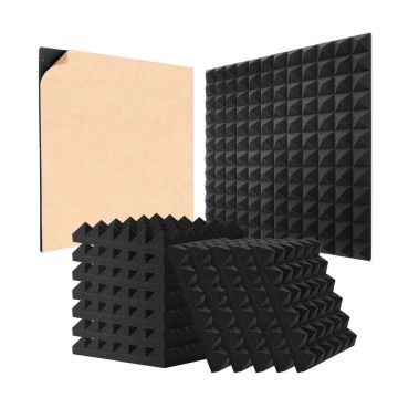 Acoustic foam panels, self-adhesive, black, 12x12x2 inches, 48 ​​pcs. per pack