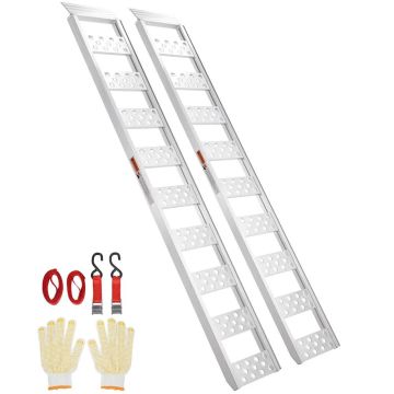 Aluminum straight loading ramp 78x12 inches, 1250 lbs, with treads and straps, 2 pcs.