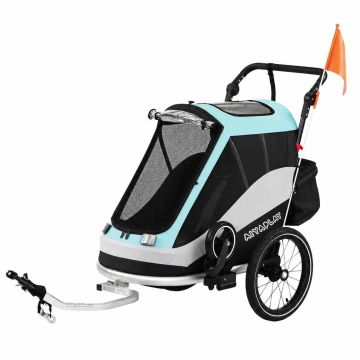 Children's bicycle trailer, 2 in 1, Blue/gray/black, 155 × 98 × 65 cm