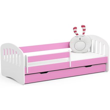 Children's bed PLAY, with mattress and one drawer, pink, 90 × 184 × 70 cm