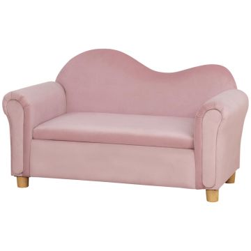Sofa dziecięca Homcom 84x41,5x48,5cm, różowo-jasnobrązowa