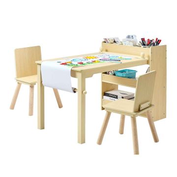 Children's table and chair set VEVOR TF13066, 1 table, 2 chairs and 3-tier cabinet