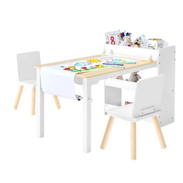 Children's table and chair set VEVOR TF13066, 1 table, 2 chairs, 3-tier storage box, White