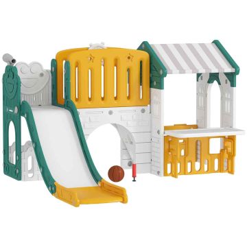 Plac zabaw dla dzieci 7 w 1, zjeżdżalnia, domek, żółty+zielony, 1-4 lata, plastik