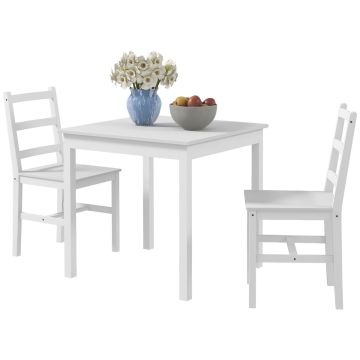 Zestaw obiadowy z 2 krzesłami, biały, 75 × 75 × 75 cm