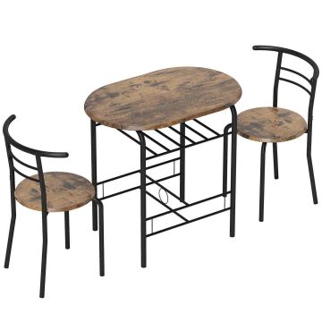 Zestaw obiadowy z 2 krzesłami, brązowy, 80 × 76 × 52 cm