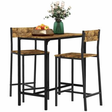 Dining set, with 2 chairs, brown/black, 89 × 45 × 87 cm