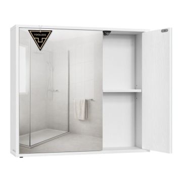 SONGMICS HOME Szafka łazienkowa z lustrem, regulowane półki, biała, 15 × 60 × 55 cm