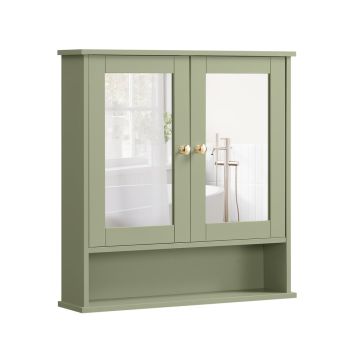 Szafka łazienkowa z lustrem VASAGLE LHC002, z otwartą półką, zielona, ​​56,5 × 58,5 × 13 cm