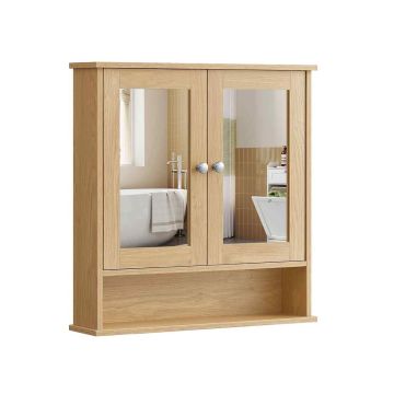 Szafka łazienkowa z lustrem VASAGLE LHC002, z półką, dąb, 56,5 × 58,5 × 13 cm