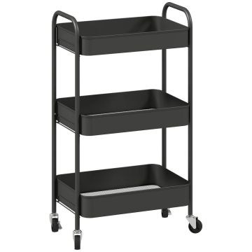 Trolley, 3 shelves, Black, 45 × 79 × 30.6 cm