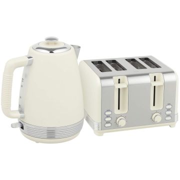 Zestaw czajnik i toster, 1,7 l, 2200 W, termostat Strix, 4 kromki, kremowo-biały/srebrny