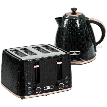 Zestaw czajnik i toster, 1,7 l, 4 kromki, czarny
