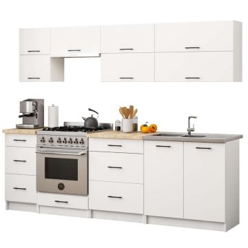 Zestaw mebli kuchennych OLIWIA G2, biały, 240 × 203 × 30–55 cm