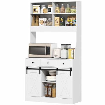 Kitchen buffet, 6 shelves, 3 drawers, 2 cabinets, White, 93.5 × 180 × 40 cm