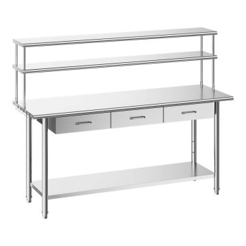 Kitchen workbench VEVOR YH2-72-XP, 3 drawers, 182.9 × 140 × 61 cm