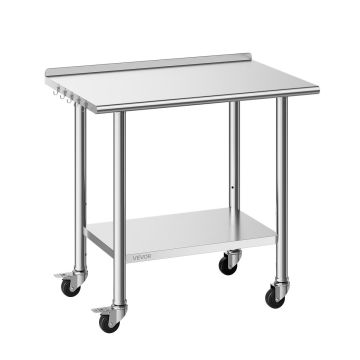 Kitchen work table VEVOR YH2-J-D-36, with wheels and wall, 91.5 × 89.4 × 61 cm