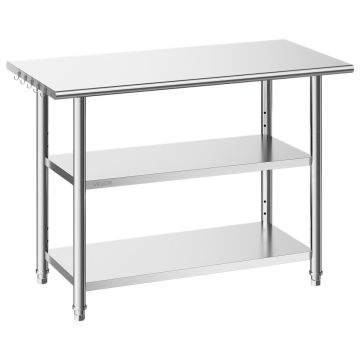 Kitchen workbench VEVOR YH3-48, 2 shelves and 5 hooks, 1219 × 610 × 864 mm
