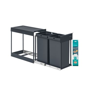 Kosz na śmieci SONGMICS Kitchen, 2 × 15 l, szary, 48,6 × 25,4 × 44 cm
