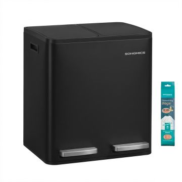 SONGMICS LTB130 Kitchen Trash Can, 2 × 15 l, Black, 41.8 × 35.3 × 45.5 cm