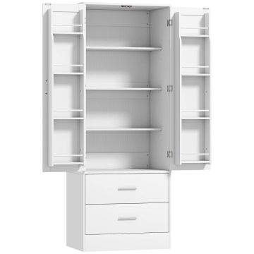 Kitchen cabinet, 2 drawers, White, 60 × 159 × 40 cm