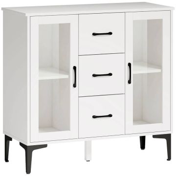 Szafka kuchenna Aosom, 3 szuflady, 2 drzwi szklane, 90 × 86 × 38 cm
