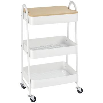 Kitchen trolley Homcom 45x31x79.4cm., white/light brown