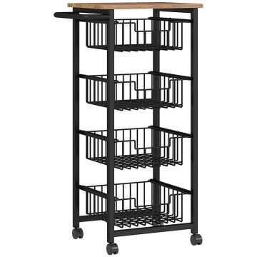 Kitchen trolley Homcom 49.5x31x91cm., black/light brown
