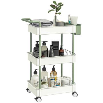 Kitchen trolley Homcom 50x29.4x77cm., white/green
