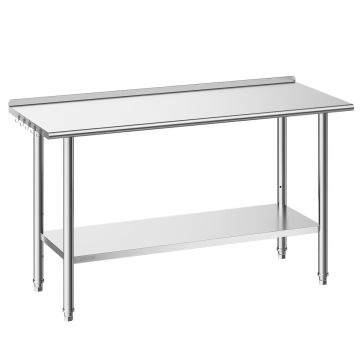 Kitchen work table VEVOR, with back wall and shelf, 152.4 × 89.4 × 61 cm
