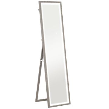 Lustro pełnopostaciowe z oświetleniem LED, 160 x 40 cm, sterowanie dotykowe, kolor szary