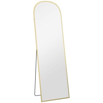 Lustro pełnopostaciowe, ze stojakiem, złote, 50 × 1,5 × 161,5 cm