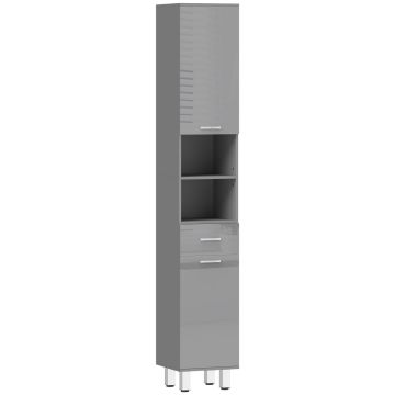 Bathroom cabinet, Tall, with shelves and drawer, Grey, 30 × 30 × 180 cm