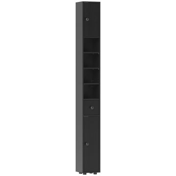 Bathroom cabinet, Narrow, with shelves and drawer, Grey, 20 × 180 × 20 cm