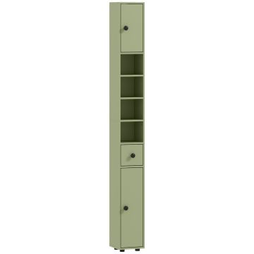 Bathroom cabinet, Narrow, with shelves and drawer, Green, 20 × 180 × 20 cm