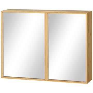 Szafka łazienkowa z lustrem, wisząca, 4 przegrody, 65,2 × 14 × 50 cm