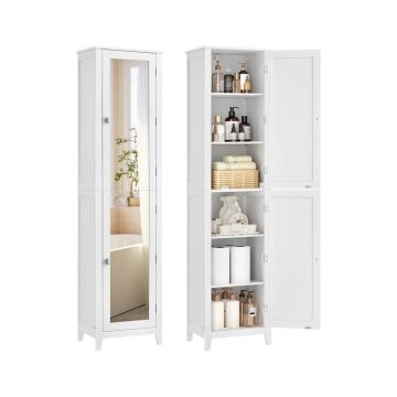 Szafka łazienkowa VASAGLE BBC764WH01, z lustrem, biała, 40 × 160 × 30 cm