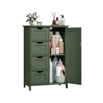 Szafka łazienkowa VASAGLE LHC41W, 4 szuflady, z drzwiami, zielona, ​​55 × 82 × 30 cm