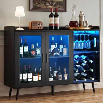 Szafka na wino VEVOR DX0202-C250498S-01, 9 półek, z oświetleniem LED, czarna, 1200 × 400 × 900 mm