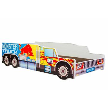 Children's bed Riko with mattress 165 cm x 84 cm x 43 cm, monster truck
