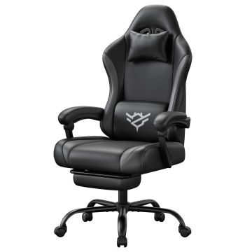 Fotel gamingowy SONGMICS z podnóżkiem, czarno-szary, 70 × 70 × 120–130 cm