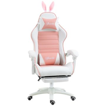 Gaming chair, with footrest, Pink, 65 × 136–142 × 63 cm