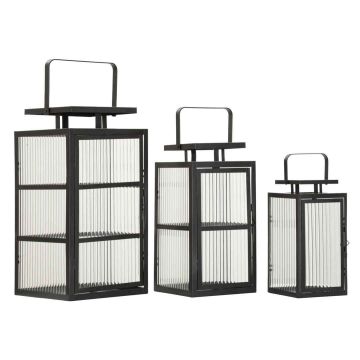 Lanterns Andromeda, 3 pcs, Black, 25.5 × 50 × 25 cm; 20.5 × 40 × 20 cm; 15.3 × 29.5 × 15.3 cm