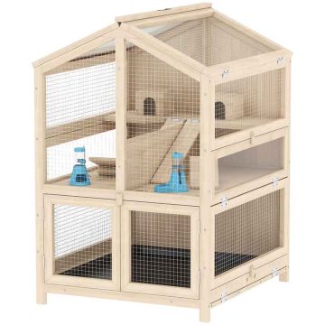 Hamster cage, three-tiered, with ramps and swings, Multicolored, 68 × 61.5 × 90 cm