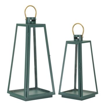 Candlesticks, 2 pcs, Green/gold, Ø 25 × 57 cm and Ø 20 × 45 cm
