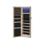 Hanging mirrored jewelry cabinet with LED lighting, natural wood color