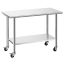 Stainless steel work table with casters, 61x122 cm, adjustable shelf